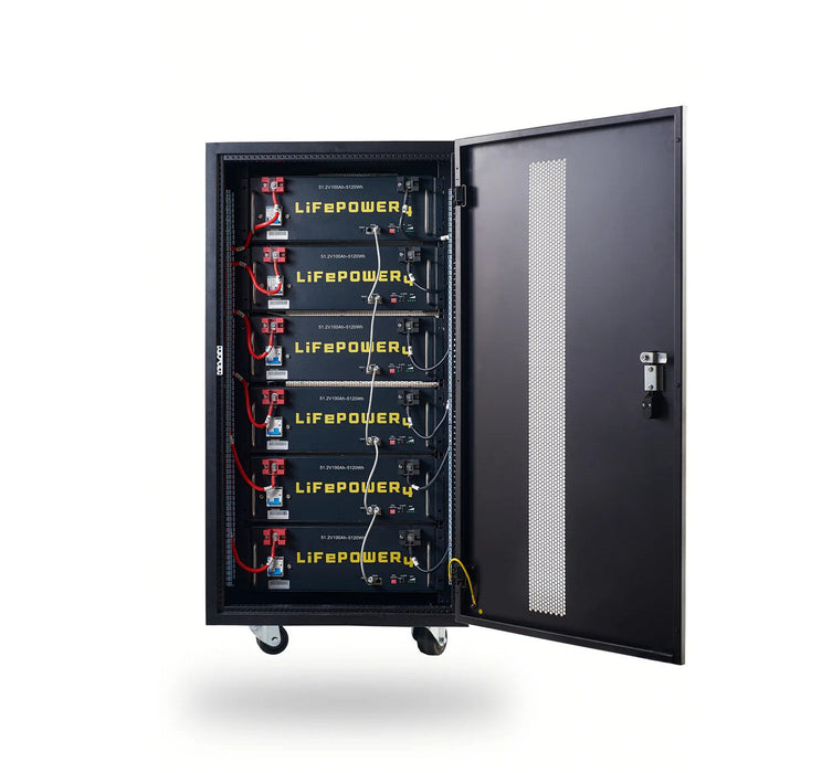 EG4 Lifepower4 V2 Battery Bundle | 30.72kWh | 6 Server Rack Batteries with Pre-Assembled Enclosed Battery Rack | With Door and Wheels