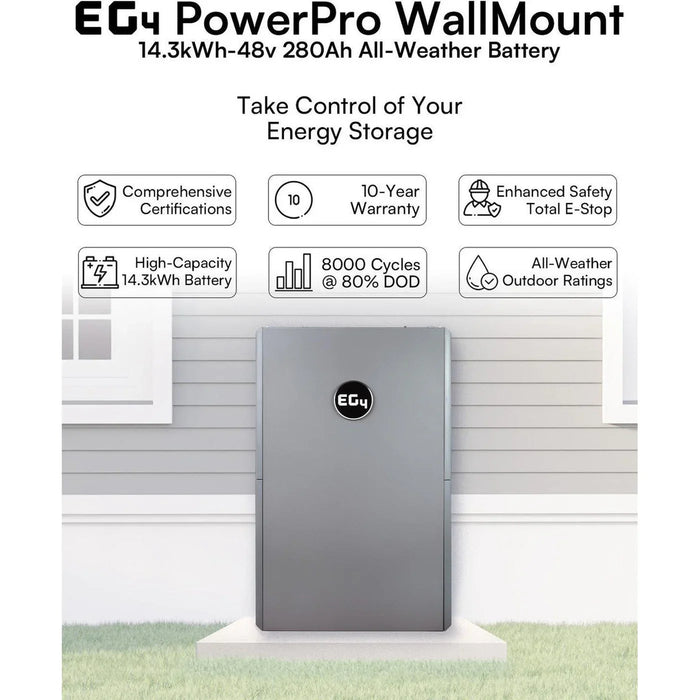 EG4 PowerPro WallMount All Weather  Battery | 48V 280Ah | 14.3kWh LiFePO4 | All-Weather Energy Storage | UL1973, UL9540A | 10-Year Warranty